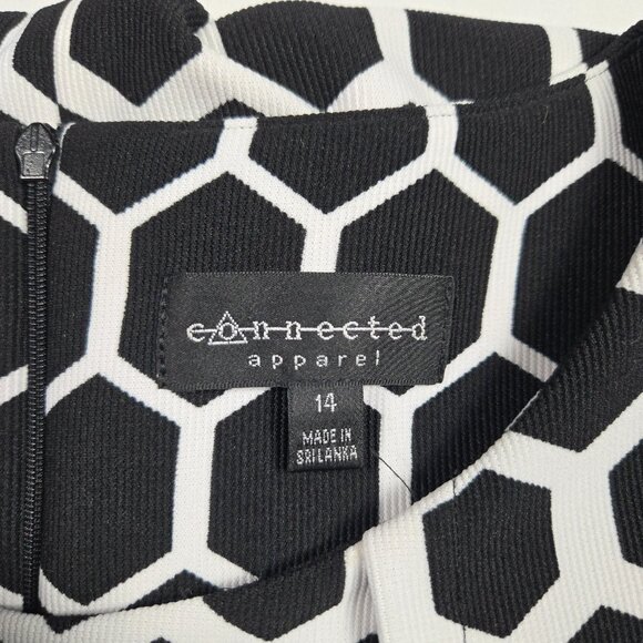 Connected Apparel Black White Honeycomb Sheath Dress Red Belt Geometric‎ 14 - Picture 6 of 12